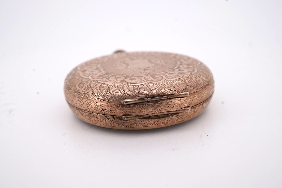 An early 20th century continental 9k open faced fob watch, with Roman dial, 34mm, gross weight 30.5 grams. Condition - poor to fair